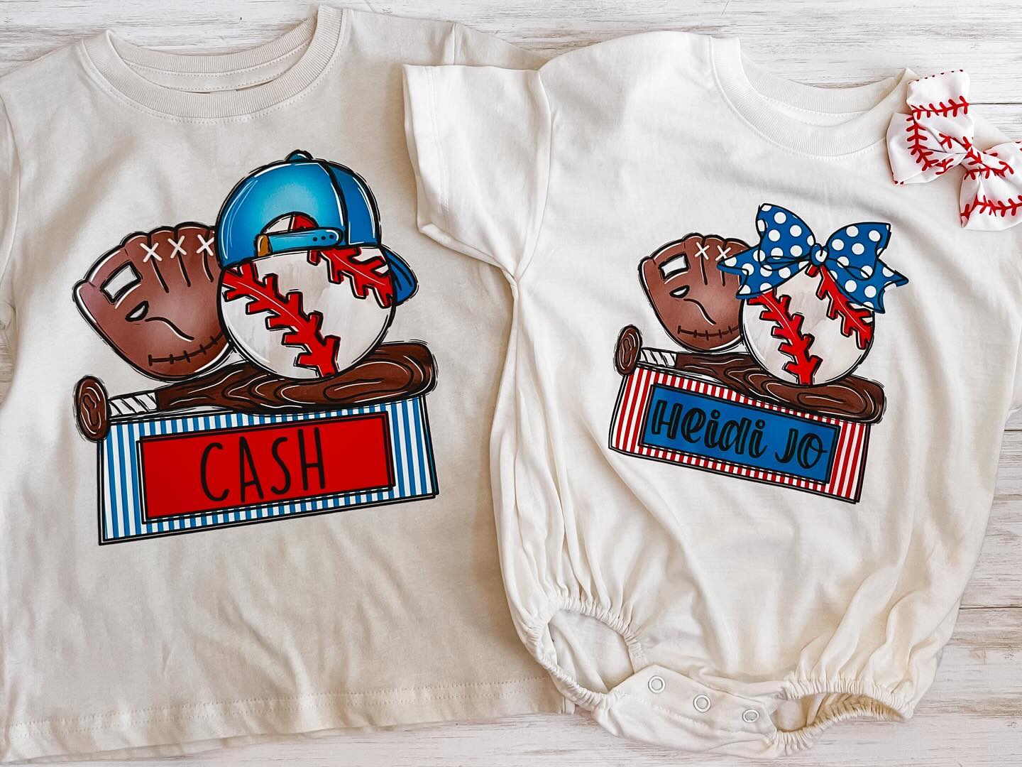 Baseball Sibling Bubble Romper + Tee