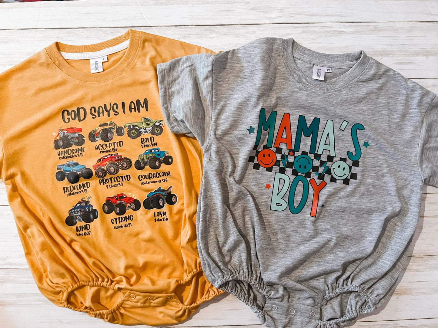 God Says I Am TRUCKS Bubble Romper