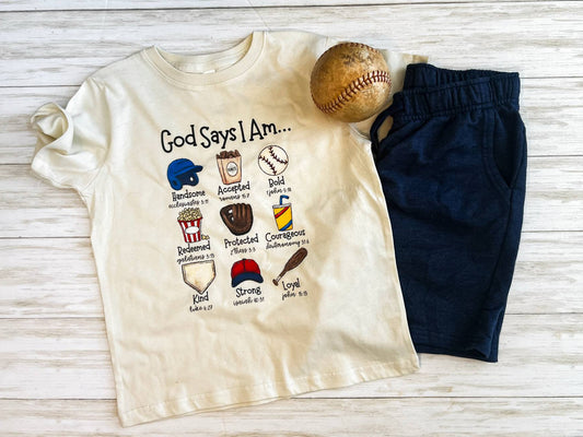 God Says I am BASEBALL Tee