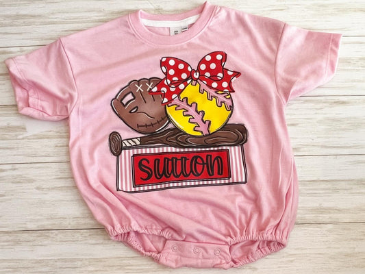 Softball Sister Bubble Romper + Tee