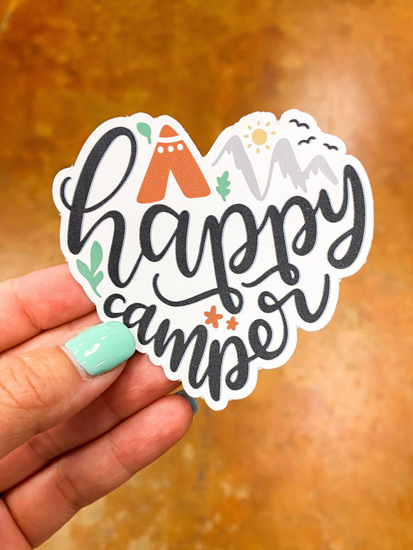 Happy Camper Heart Sticker